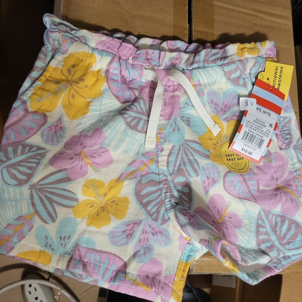 Floral Print Drawstring Kids Shorts Size XS